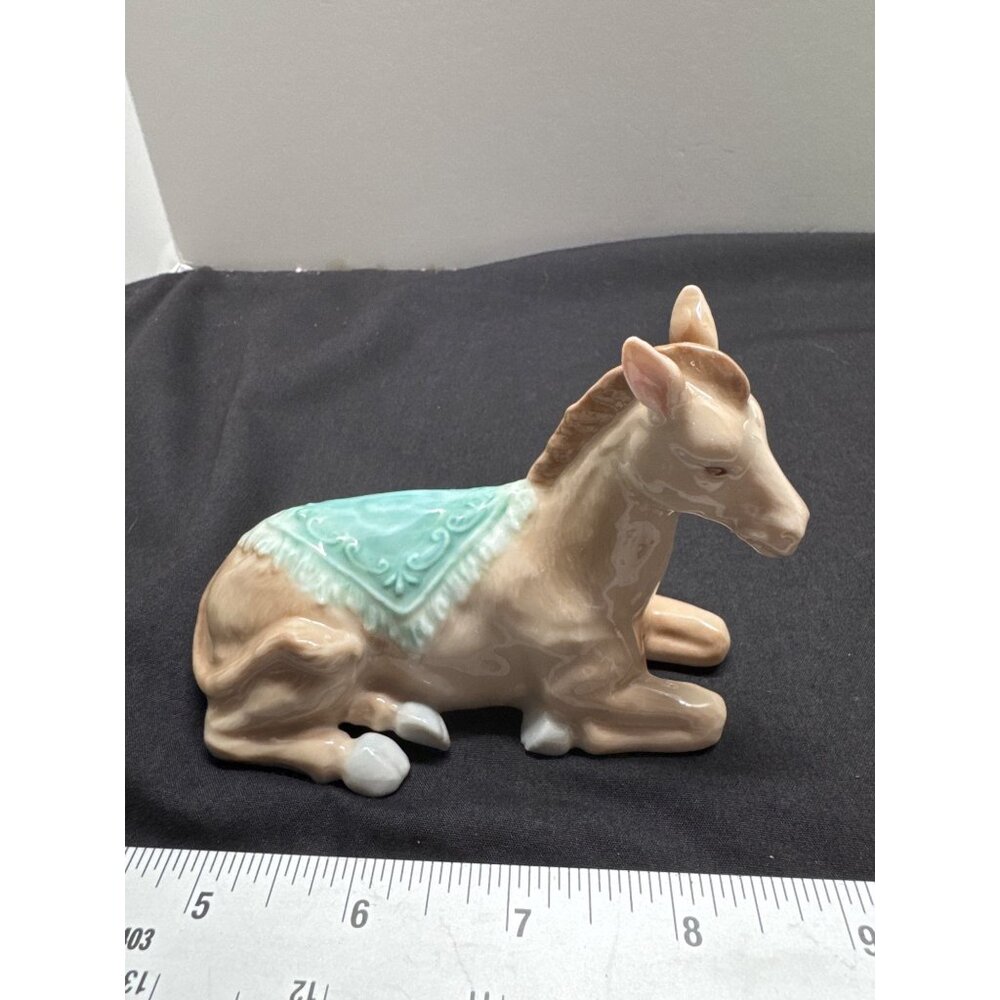 Vintage 2005 Royal Doulton Ceramic Donkey Figurine With Green Saddle Hand-Painte